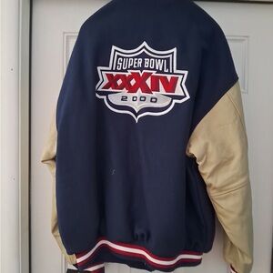 Nike Blue and Beige Super Bowl XXXIV Bomber Jacket